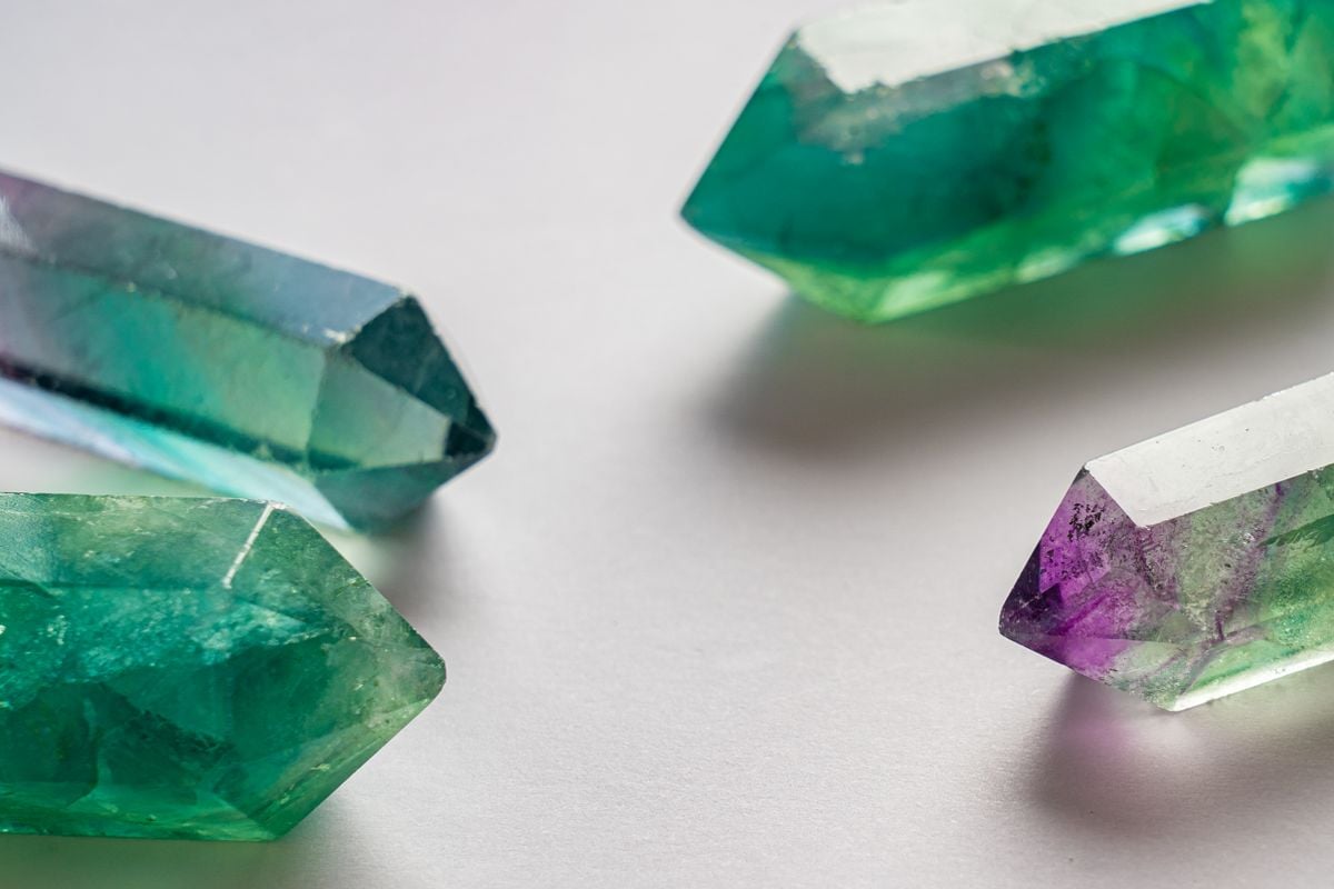 Close-up of colorful fluorite crystals