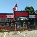 Andover Diner exterior with its red and black sign on Main Street in Andover, NJ