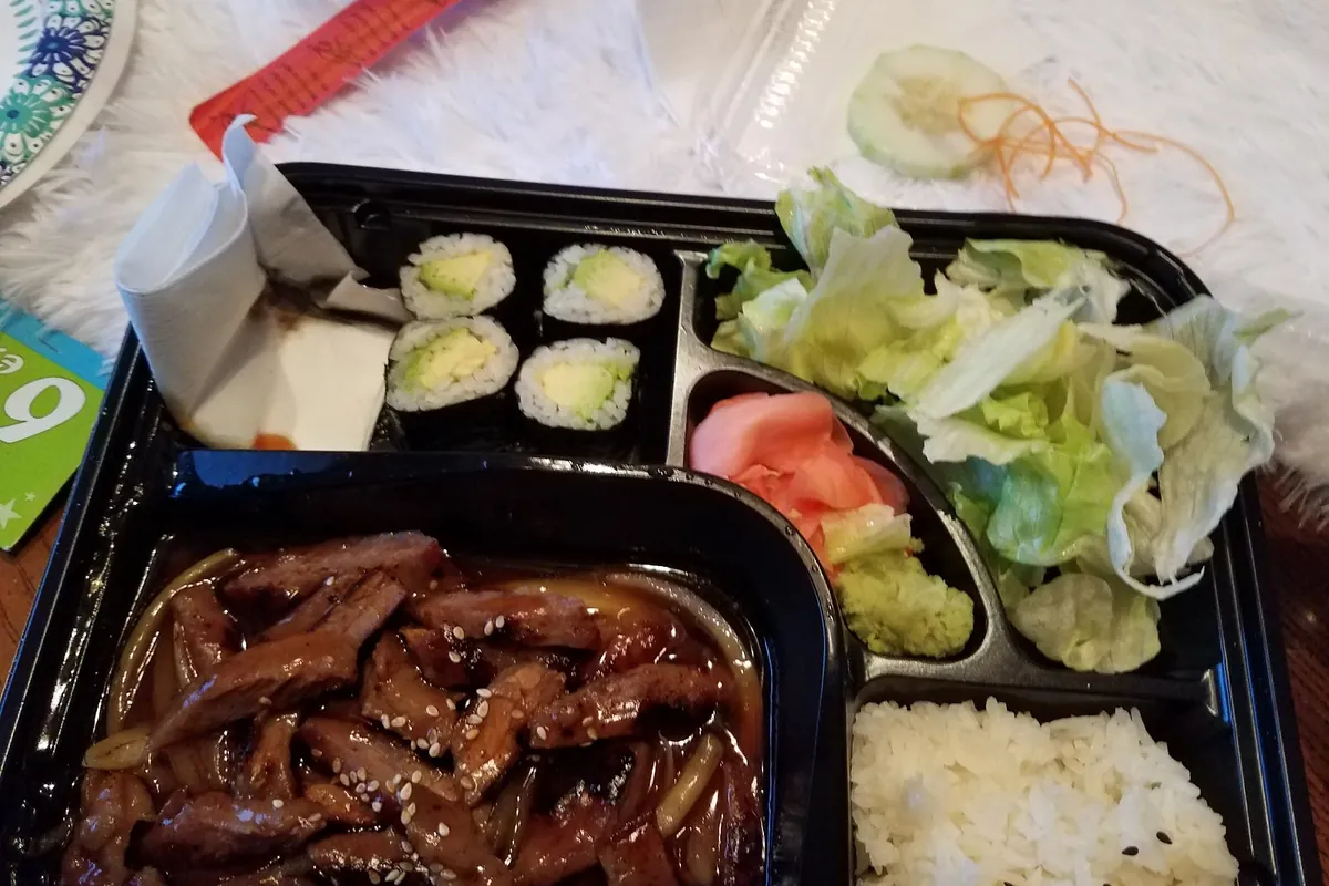 Bento box with sushi and teriyaki from Asia Lee in Franklin, NJ