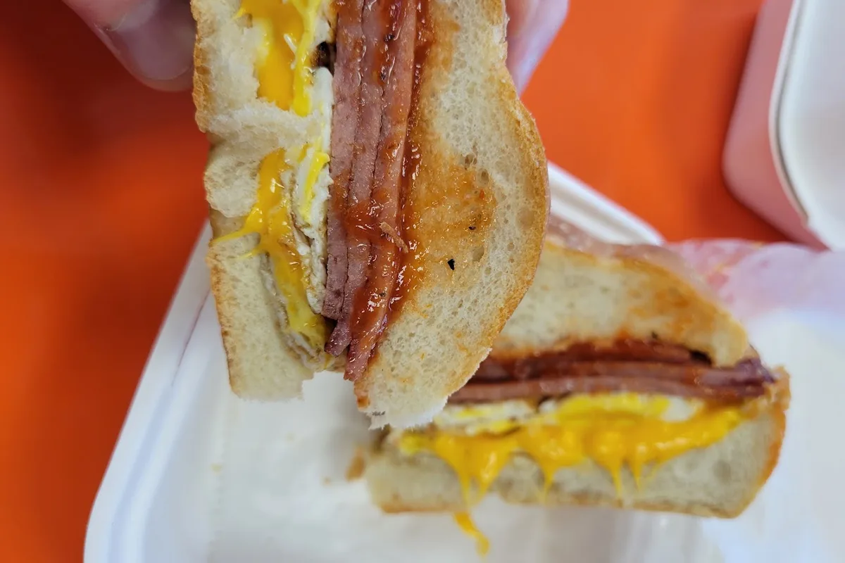 Egg and cheese breakfast sandwich at Bagel Bistro in Newton, NJ