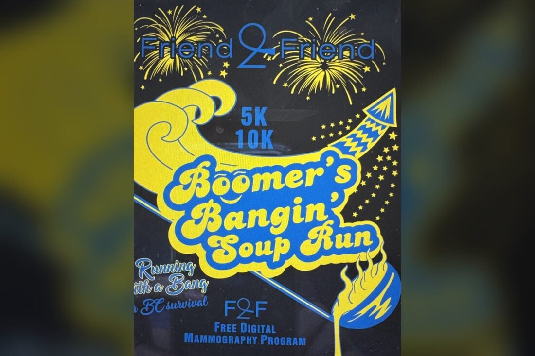 Boomer's Bangin' Soup Run 5K and 10K graphic from Friend 2 Friend for the November 8 trail race in Newton