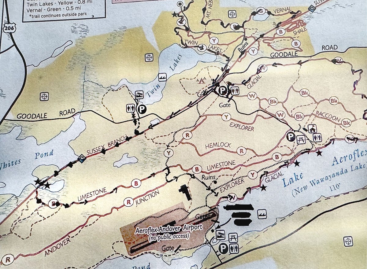 Course map for the Boomer's Bangin' Soup Trail Run at Kittatinny Valley State Park Twin Lakes in Newton