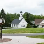 Village green and clock at The Shoppes at Lafayette in Lafayette Township, NJ