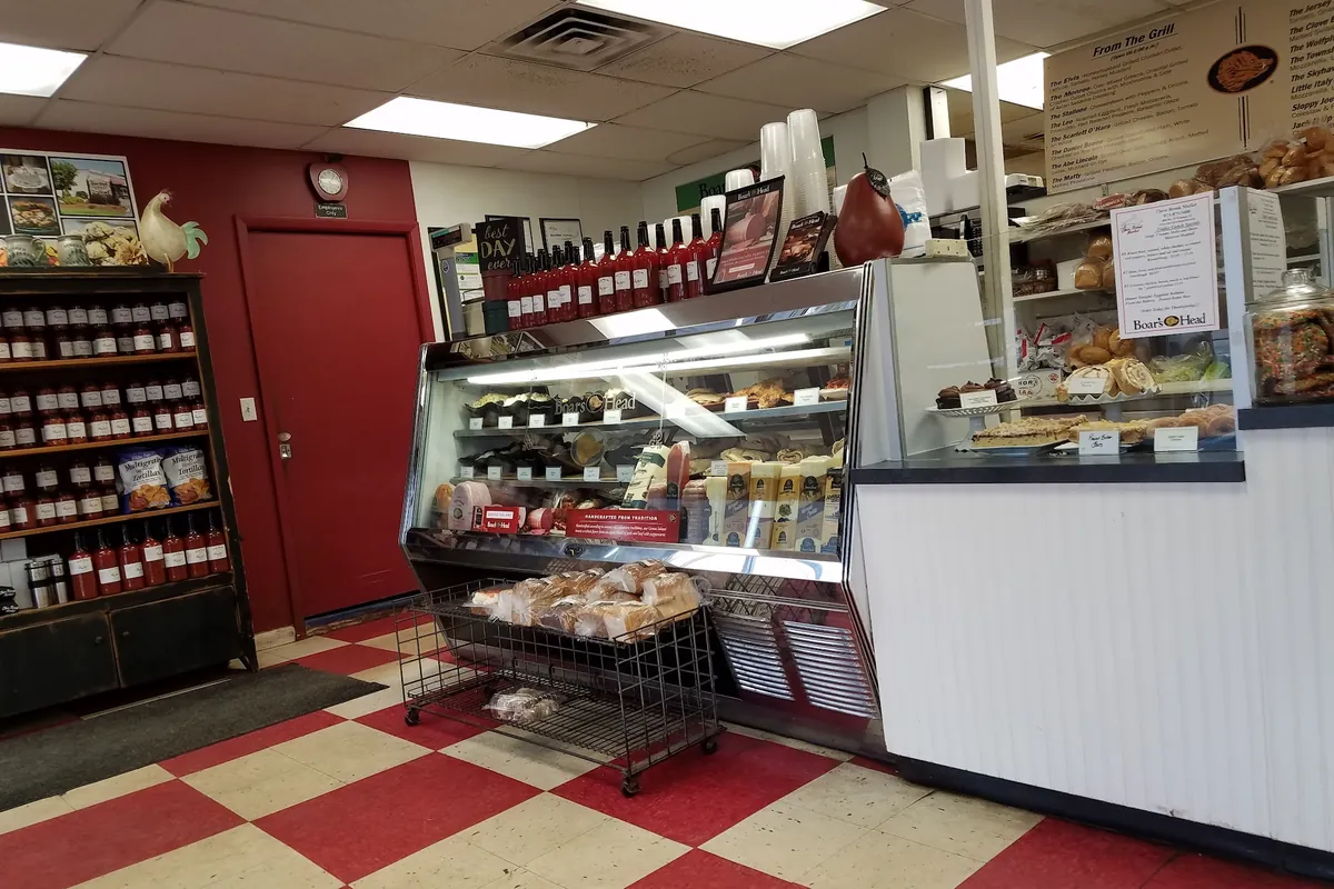 Bakery and deli cases inside Clove Brook Market on Route 23 in Wantage, NJ