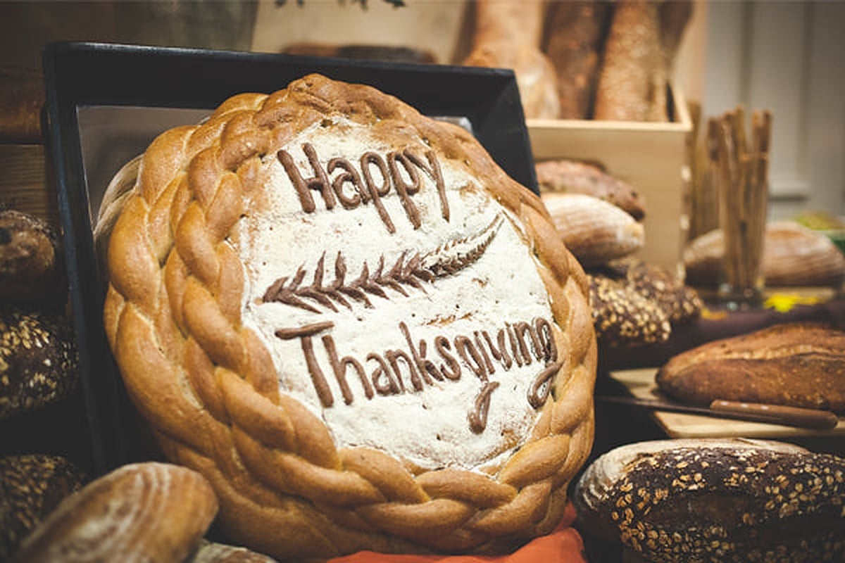 Happy Thanksgiving bread loaf on the holiday buffet at Crystal Springs Resort in Sussex County, NJ