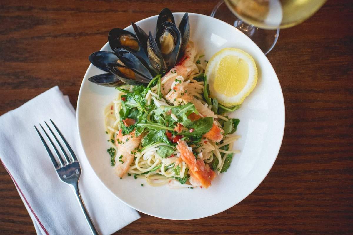 Seafood pasta with mussels at Crystal Tavern at Crystal Springs Resort in Hamburg, NJ