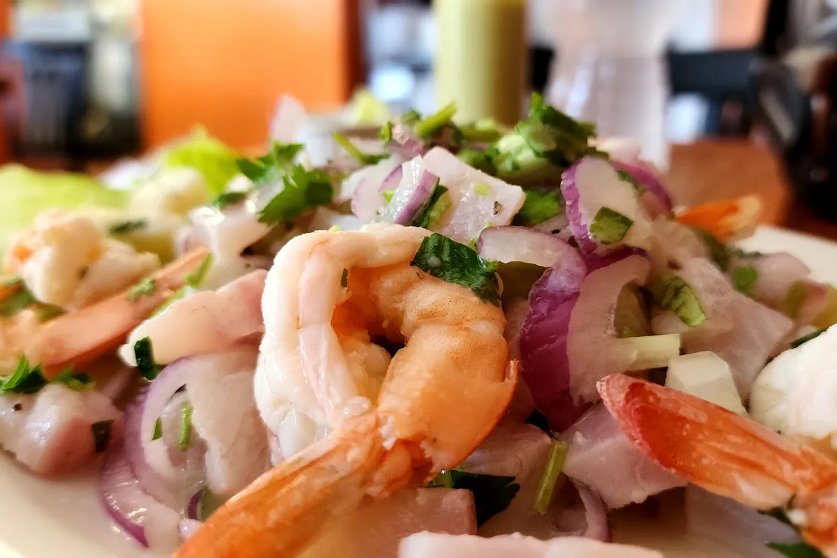 Shrimp ceviche with lime and onion at El Paraiso de Acapulco in Hopatcong, NJ