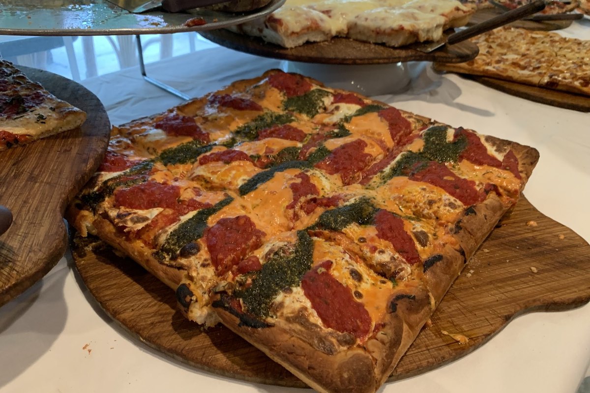 Square tomato pie with pesto at Franklin Dominick's on Munsonhurst Road in Franklin, NJ