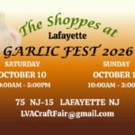 Official Garlic Fest 2026 graphic for October 10 and 11 at The Shoppes at Lafayette, 75 NJ-15, Lafayette NJ