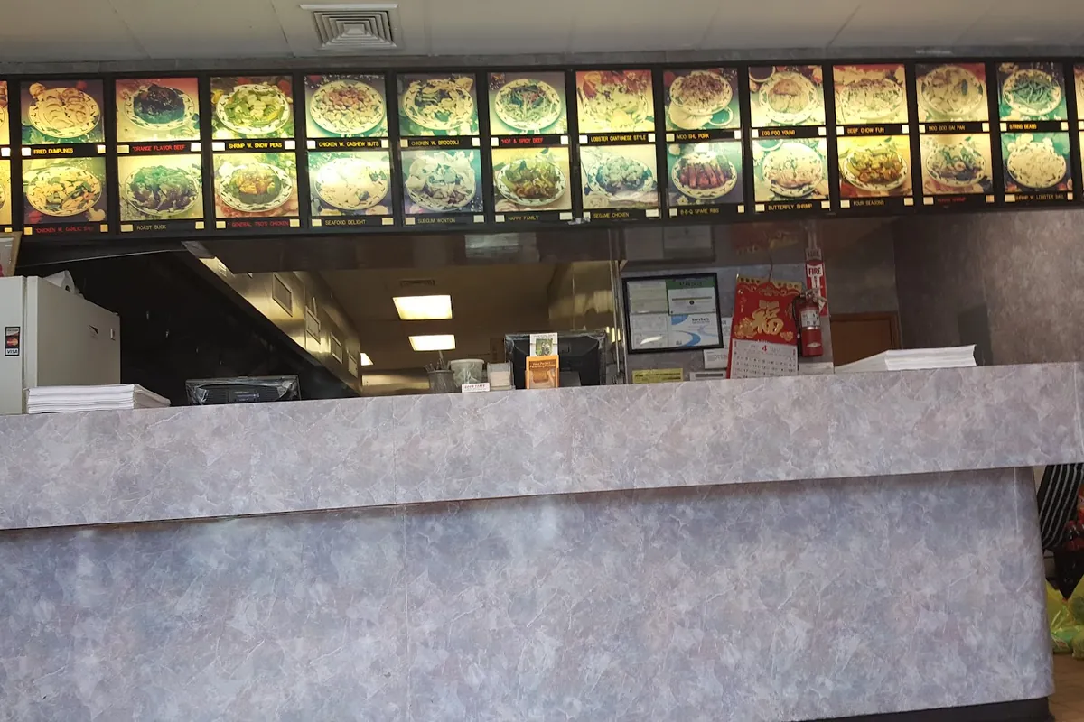Order counter and menu board at Good Taste Chinese restaurant in Hamburg, NJ