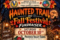 Haunted Trail and Fall Festival Fundraiser flyer for October 10 at Pochuck Valley Farms in Vernon