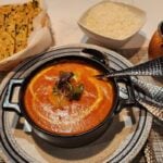 A curry with naan and rice at Indian Spice Route 23 in Sussex, NJ