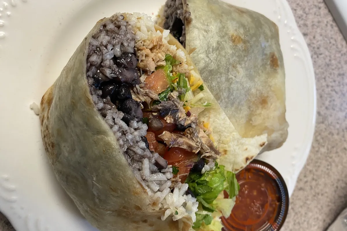 Burrito with rice and black beans at JRB Mexican Grill on Route 94 in Vernon, NJ