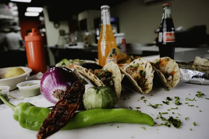 Tacos with grilled peppers, onions and cilantro at JRB Mexican Grill in Vernon, NJ