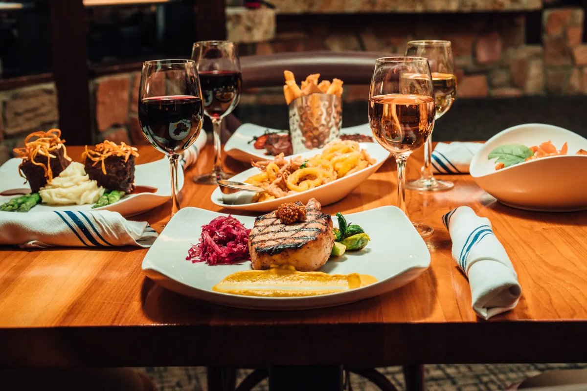 Dinner plates and wine at Kites Restaurant in Vernon, NJ