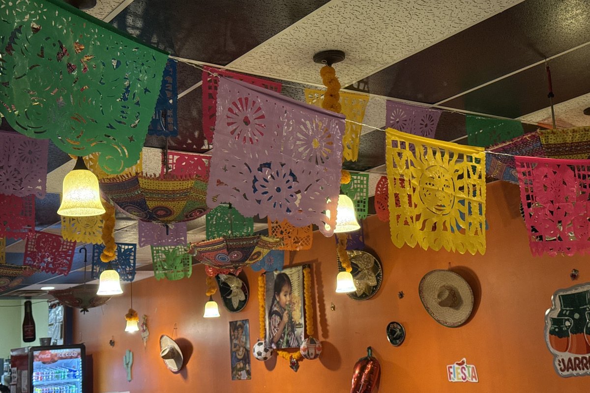 Papel picado dining room at Mi Rancho Mexican Grill in Newton, NJ