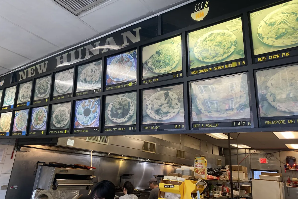 Order counter and photo menu board at New Hunan on Route 206 in Stanhope, NJ