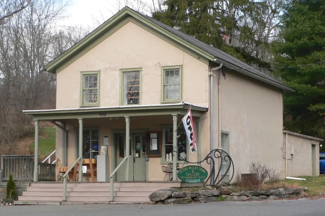 Peters Valley Store and Gallery in Layton, NJ on a late fall day with bare trees