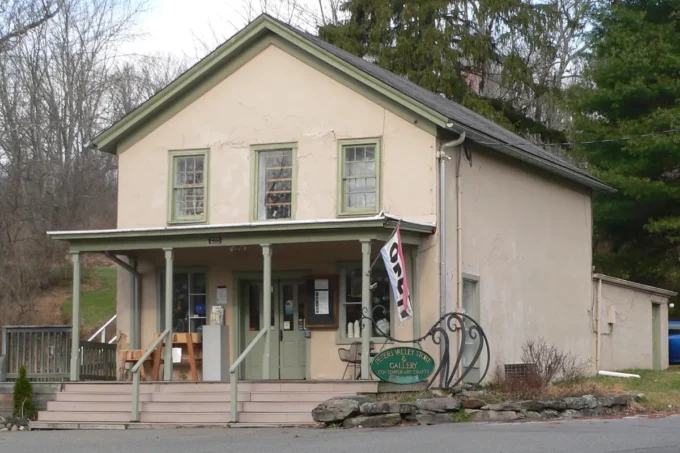 Peters Valley Store and Gallery in Layton, NJ on a late fall day with bare trees