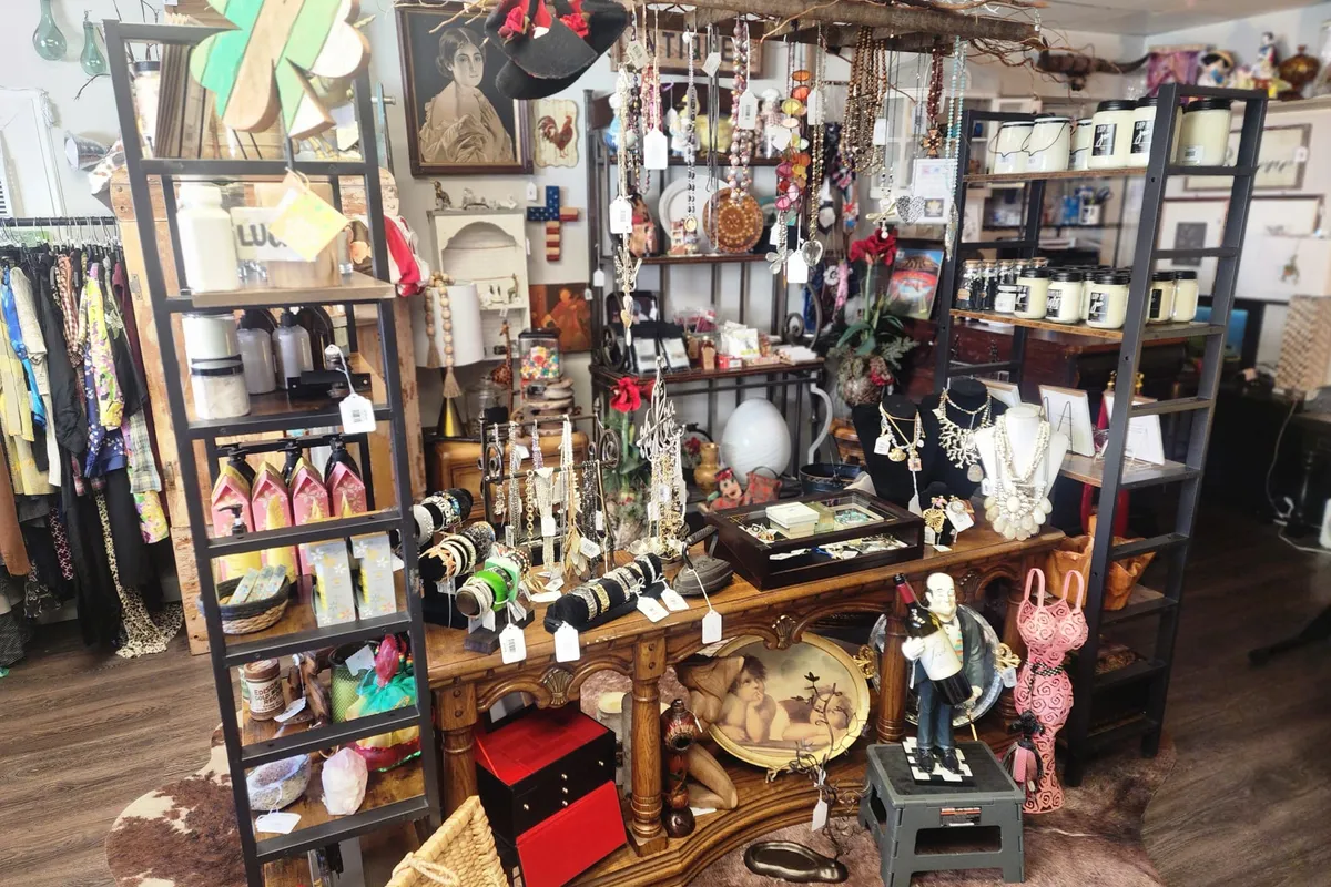 Vintage fashion, handbags and decor inside P and F Treasures and More in Newton, NJ