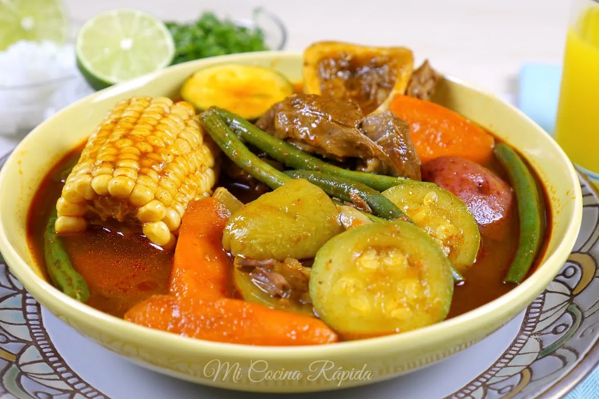 Bowl of hearty soup with corn and vegetables at Sazon Latino on Spring Street in Newton, NJ