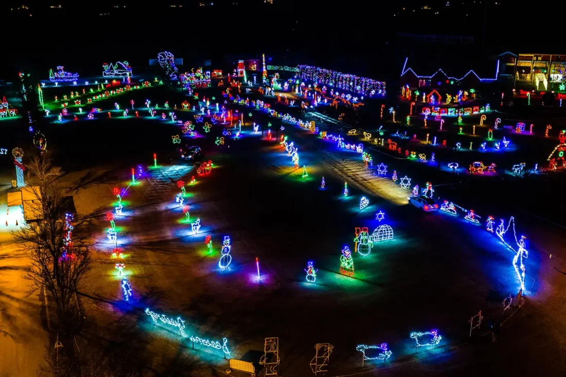Aerial view of the Christmas Light Show displays at Skylands Stadium in Augusta, NJ