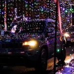 Cars driving through the Christmas Light Show at Skylands Stadium in Augusta, NJ