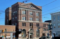 Historic brick building at Spring Street in downtown Newton, NJ, along the Holiday Parade route