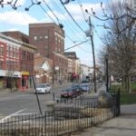 The Spring Street commercial district seen from the Newton Town Green in Newton, NJ