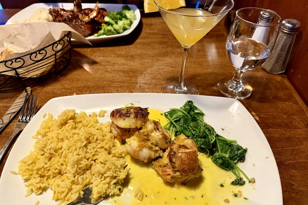 Seared scallops with rice and spinach at Stonewood Tavern on Route 206 in Byram, NJ