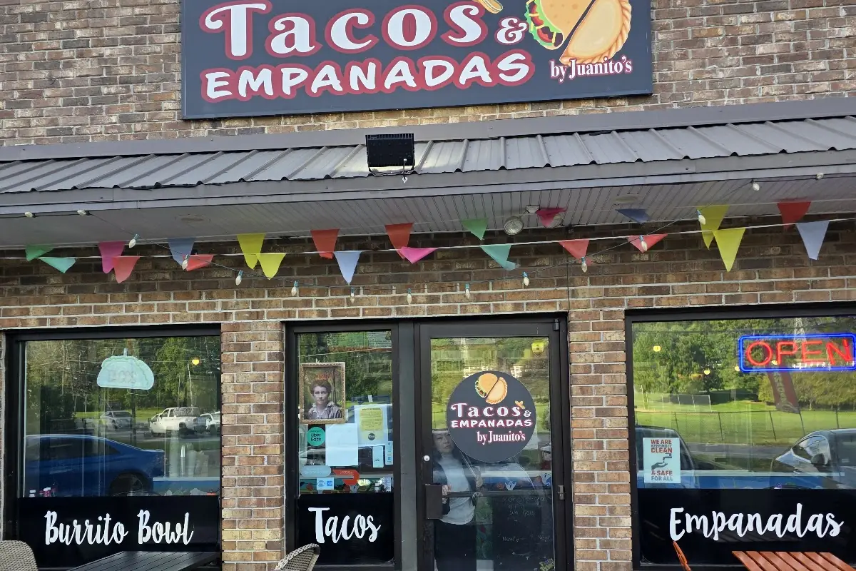 Tacos and Empanadas by Juanito's storefront on Route 23 in Franklin, NJ