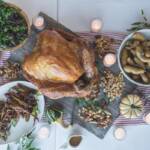 Roast turkey Thanksgiving dinner spread with sides and pumpkins at Crystal Springs Resort in Sussex County, NJ