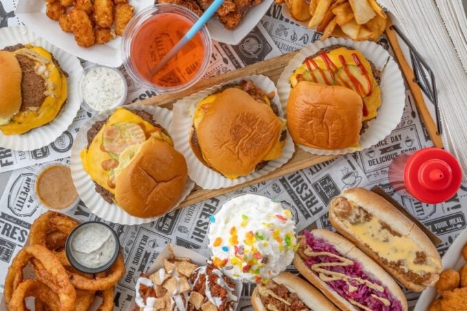 Smash burgers, deep-fried hot dogs, onion rings and fries at The Quarry Grill in Franklin, NJ