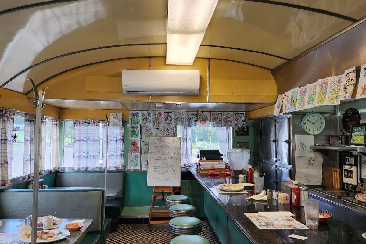 Counter stools and booths inside the classic Victoria Diner in Branchville, NJ